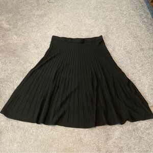 Flare Sweater Knit Pleated Midi Skirt Black Winter Fall Plus Size XXL Elastic